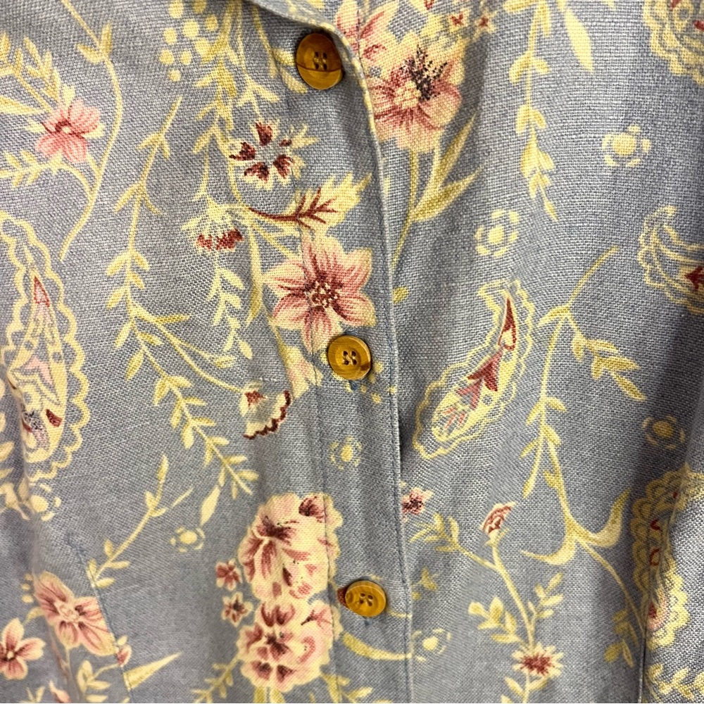 Charter Club Sleeveless Shirt Dress 6 Blue Floral Paisley Linen Cotton M… - Picture 3 of 5